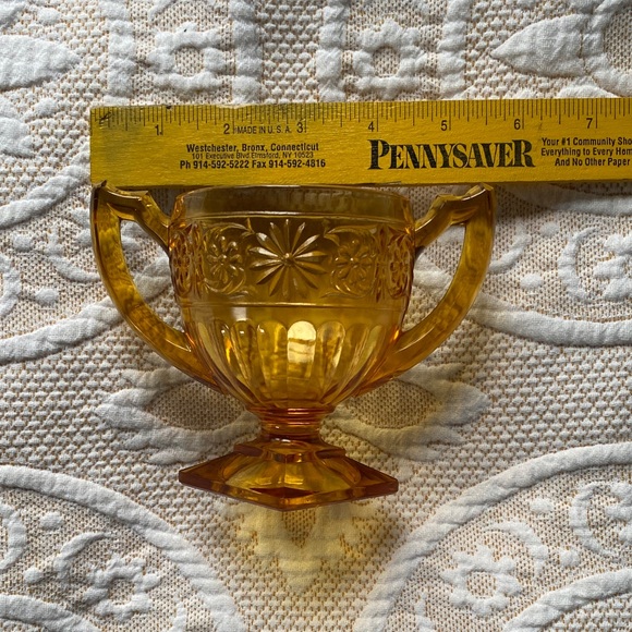 Vintage Indiana Amber Glass Floral Sugar Bowl - Picture 7 of 7